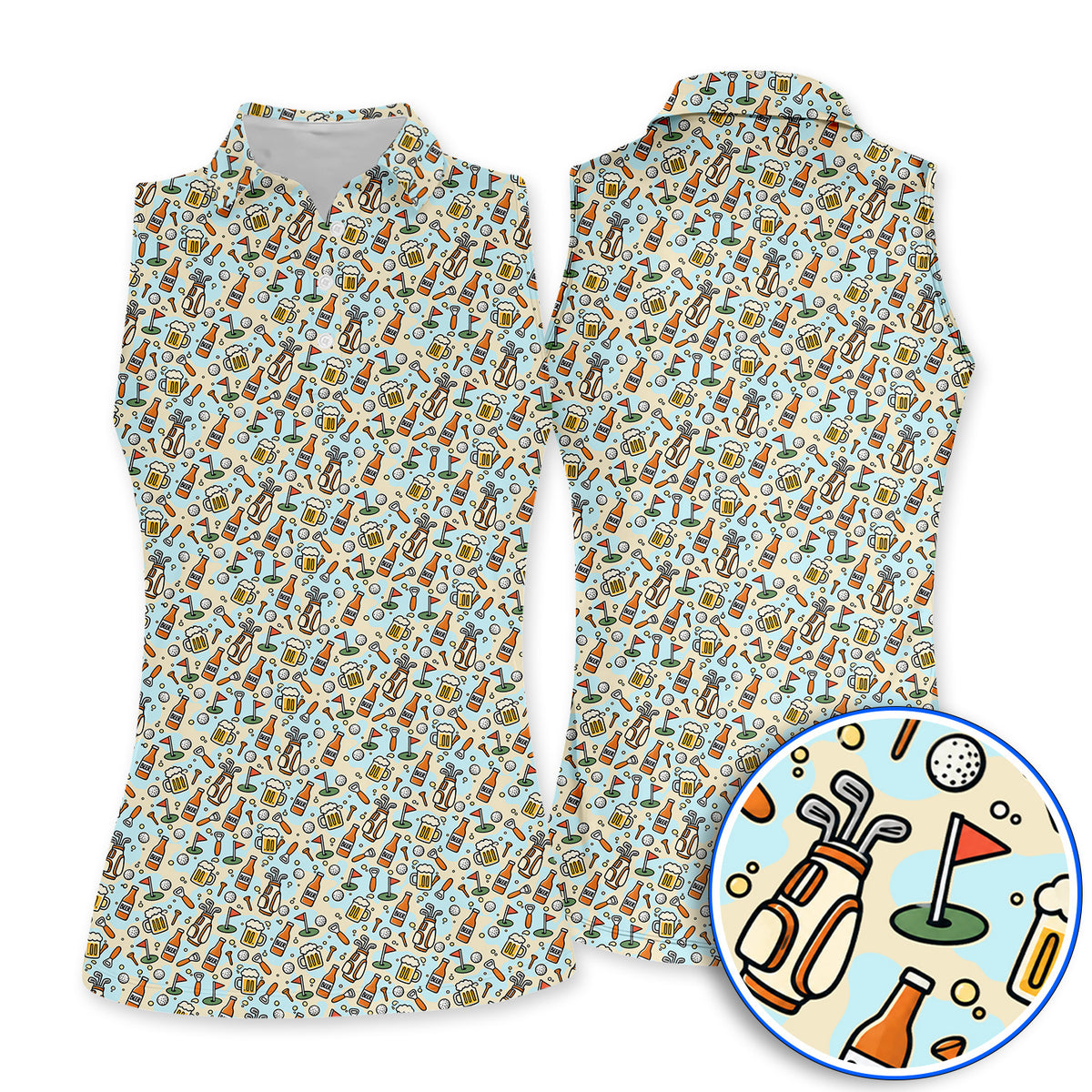 Funny Beer Pattern Golf Shirt, Retro Golf Clubs And Beer Golf Polos, Unique Golfing Gift For Golfers