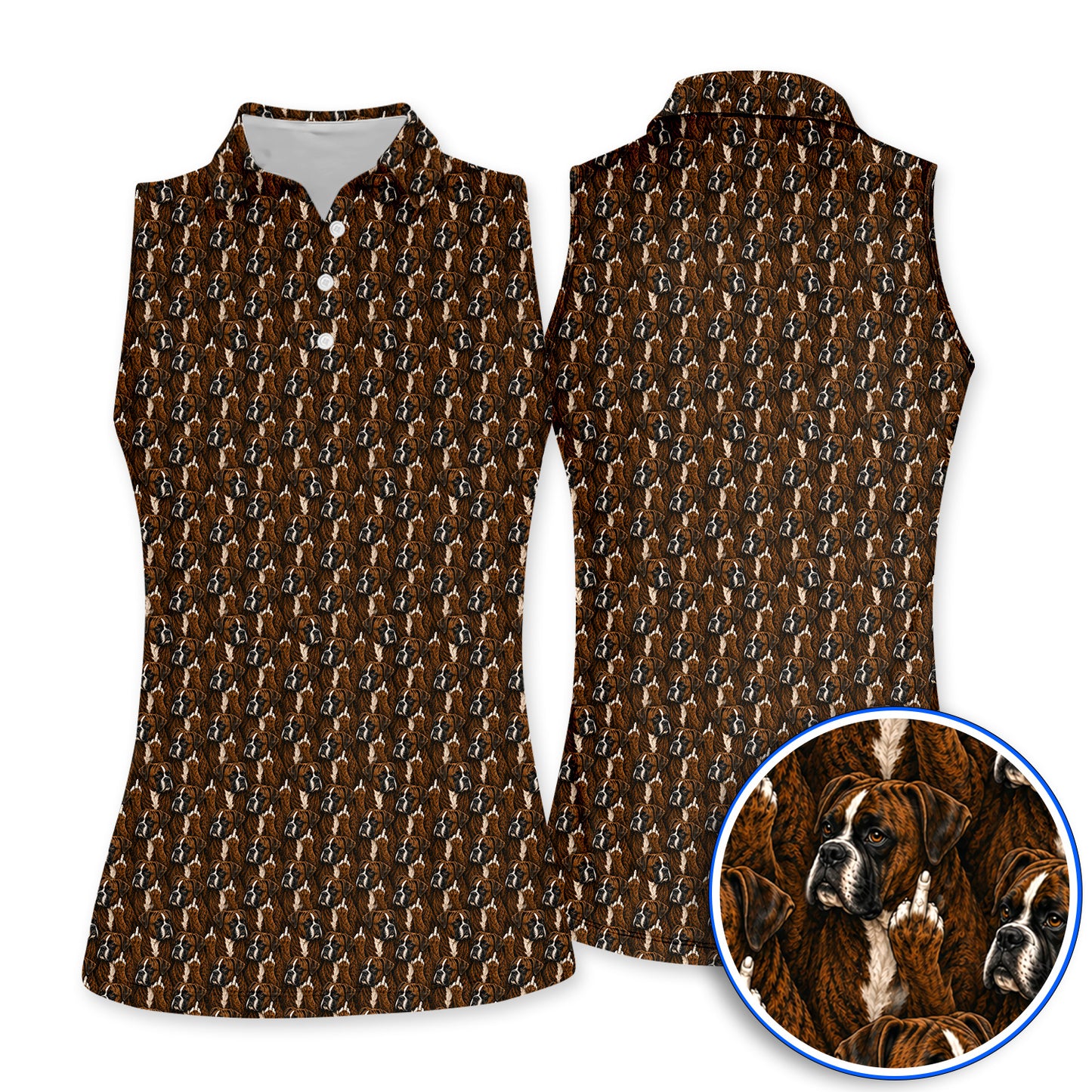 Boxer Middle Finger Golf Polos, Funny Boxer Pattern Golf Shirt for Golfer, Golf Gift for Dog Lovers