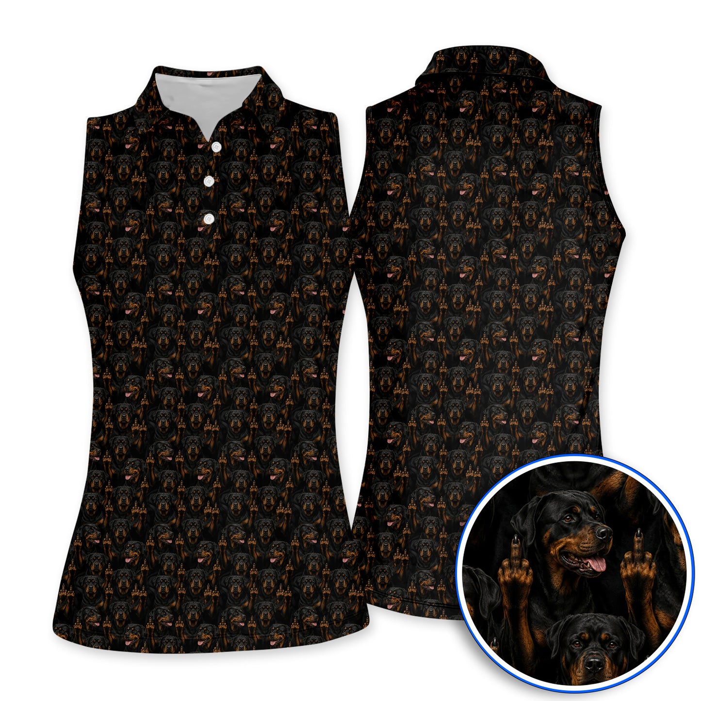 Rottweiler Middle Finger Golf Polos, Funny Rottweiler Pattern Golf Shirt, Golf Gift For Golfer