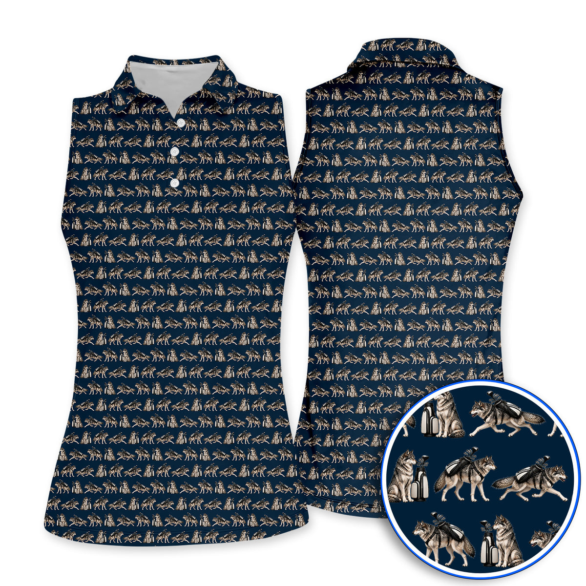 Wolf Golf Pattern Polos, Wild Wolf Golfing Shirt, Unique Wolf Golf Gift for Golfers