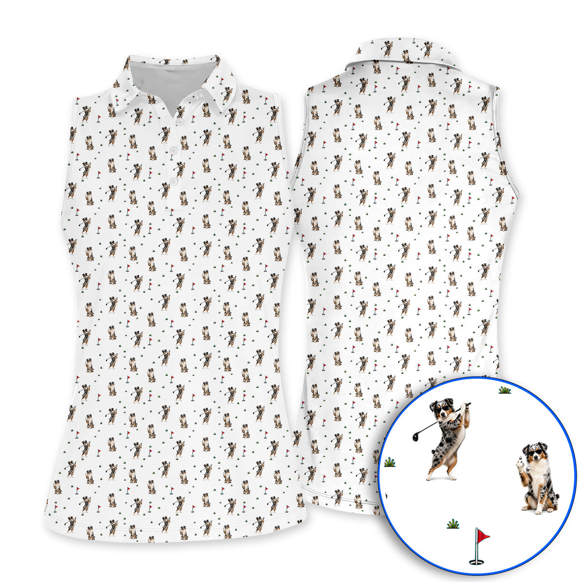 Australian Shepherd Golf Polos, Blue Merle Aussie Pattern Golf Shirt, Golf Gift For Golfer