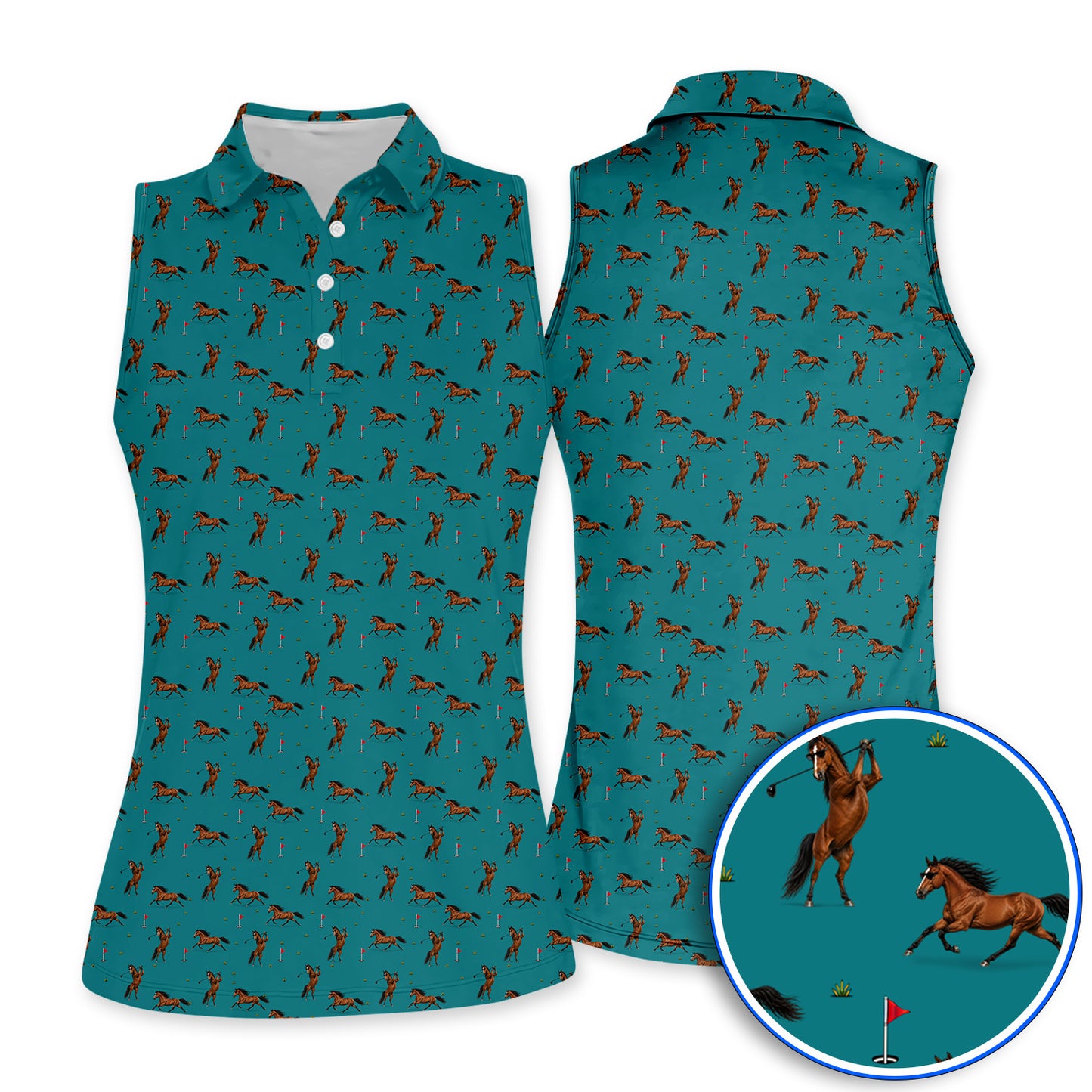 Crazy Horse Golf Pattern Polos, American Quarter Horse Golf Shirt, Western Horse Gift for Golfers