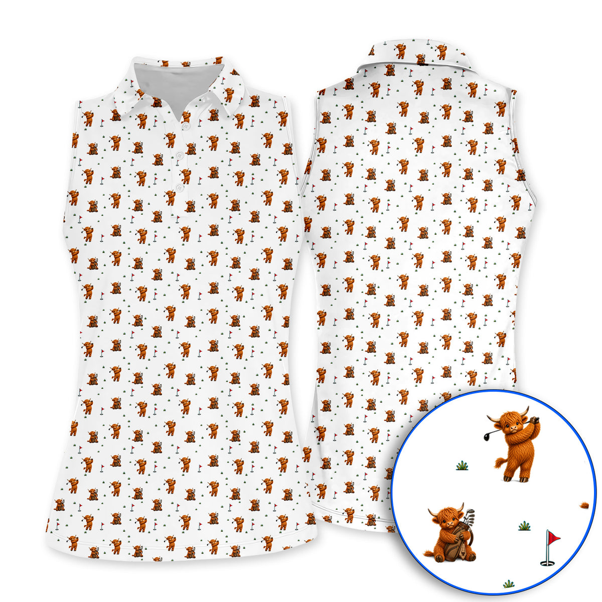 Highland Cow Swing Polos, Highland Cow Golfer Shirt, Crazy Golf Gift For Golfer