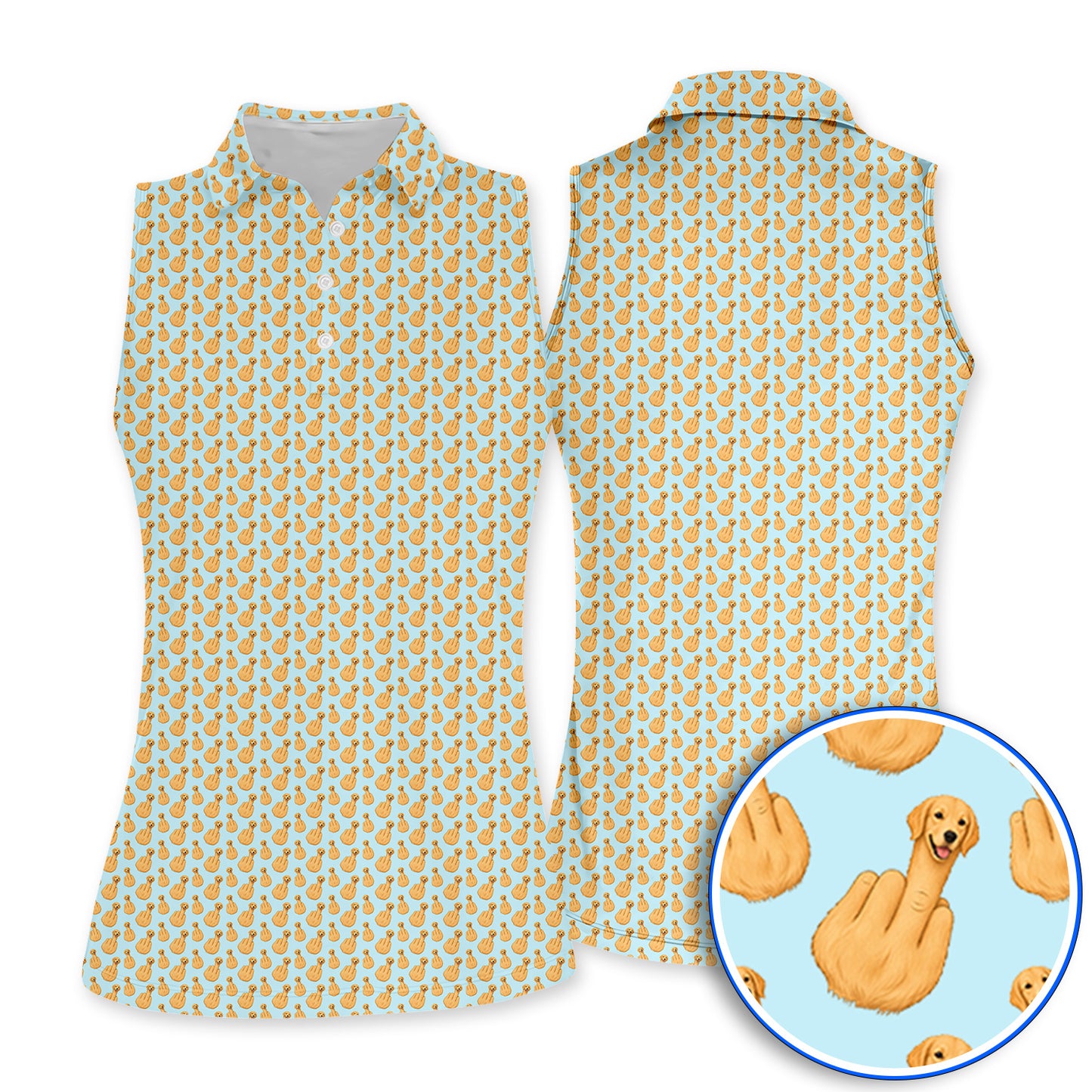 Golden Retriever Middle Finger Golf Shirt, Funny Dog Pattern Golf Polos, Crazy Golf Gift For Golfer