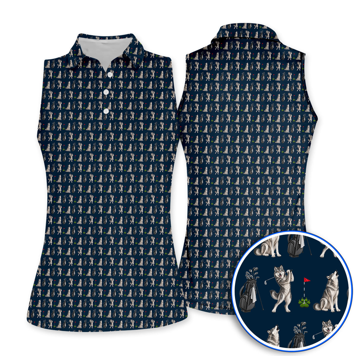Wolf Golf Polos, Funny Wolf Golf Pattern Shirt, Wildlife Lover Golf Gift for Golfer