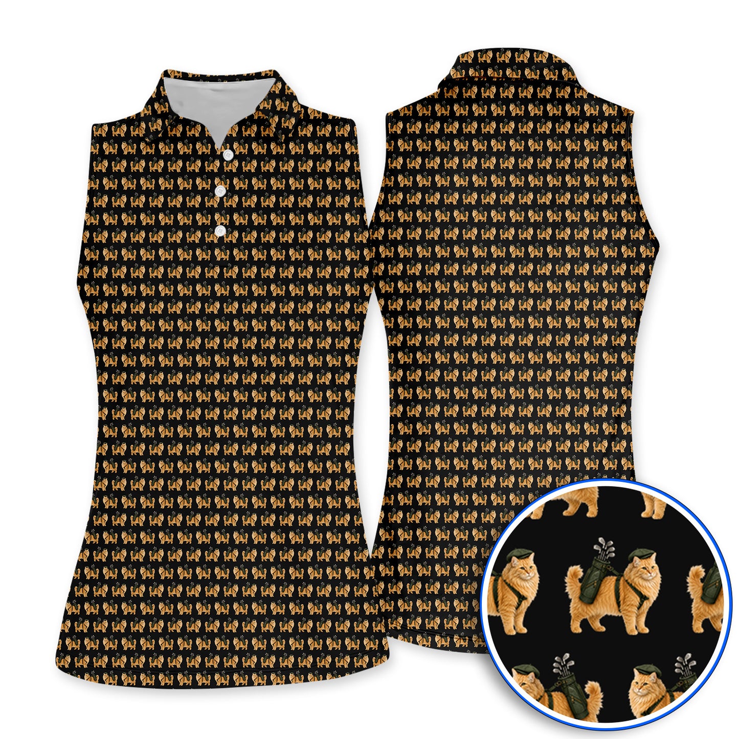 Ginger Long Hair Cat Golf Polos, Cute Orange Cat Pattern Golf Shirt for Cat Lovers, Golf Gift for Long Haired Cat Owners