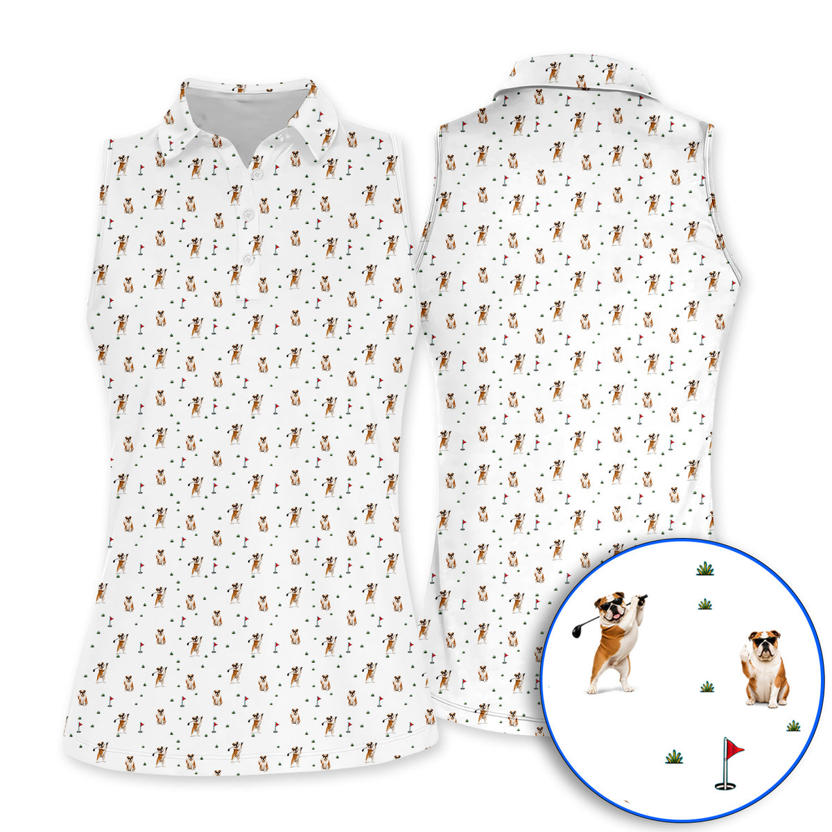 Crazy Bulldog Pattern Golf Shirt For Golfer, English Bulldog Golf Polos, Dog Golf Gift