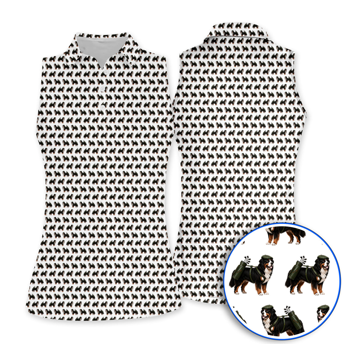 Funny Bernese Mountain Golf Pattern Polos, Bernese Golf Shirt For Dog Lover, Golf Gift For Golfer
