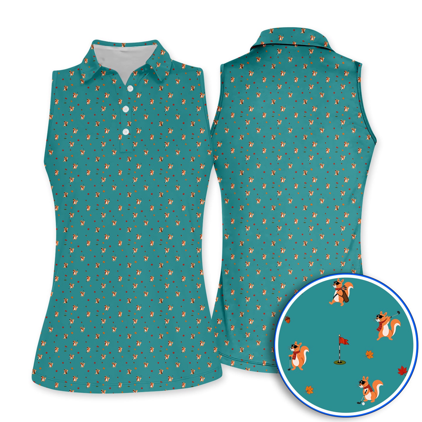 Fall Pattern Golf Polos, Autumn Squirrel Golf Shirt, Crazy Golf Gift For Golfer