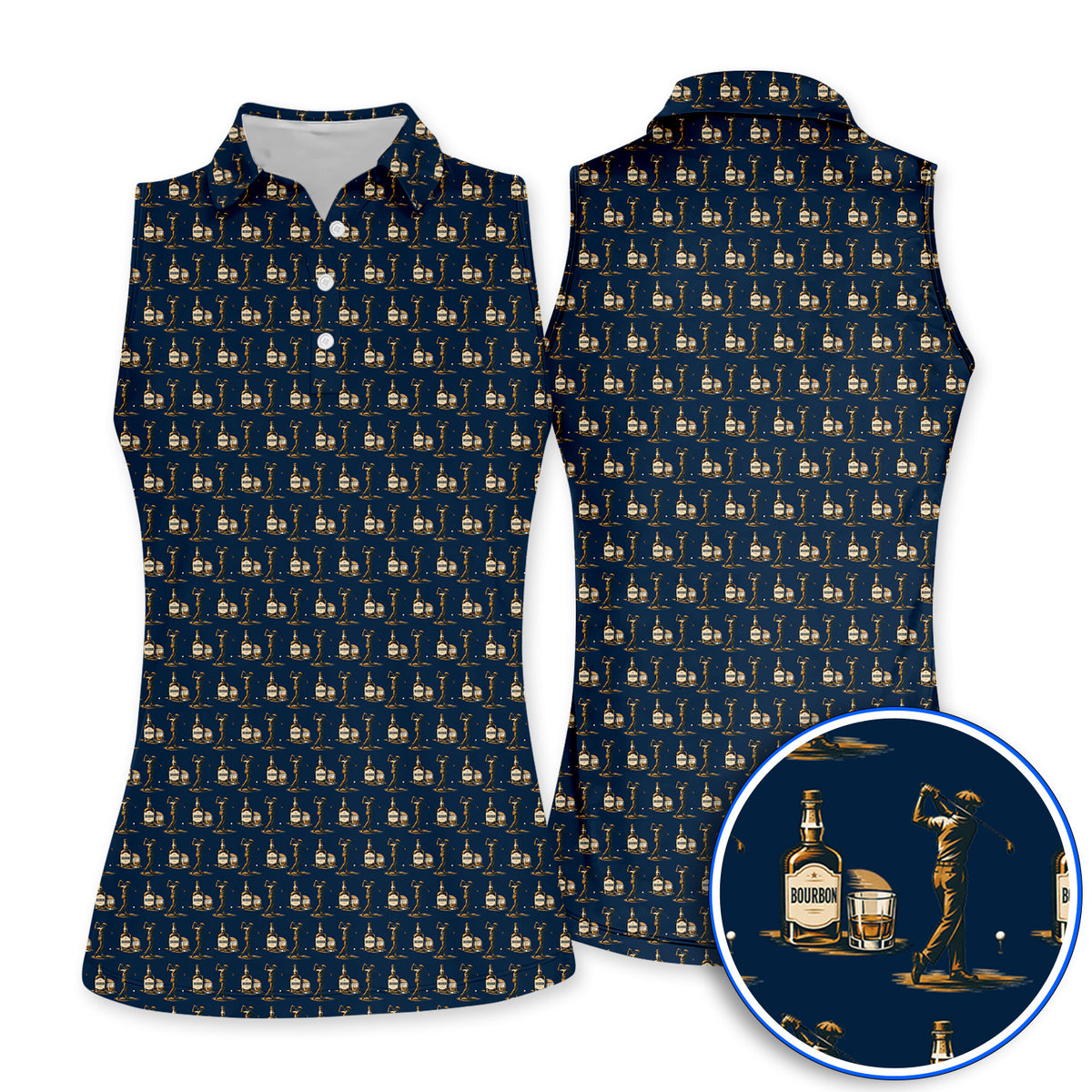 Bourbon Golf Polos, Whiskey Lover Golf Pattern Shirt, Funny Golf Gift For Golfer