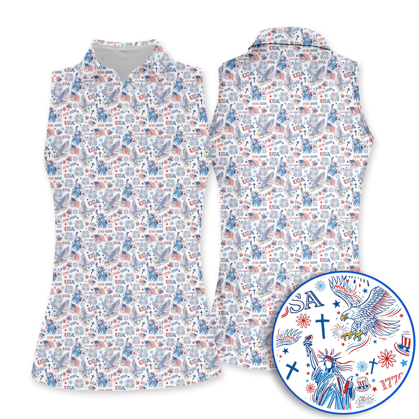 USA 1776–2026 Pattern Golf Polos, Eagle & Liberty Golf Shirt For Golfer, 4th of July Golf Shirts