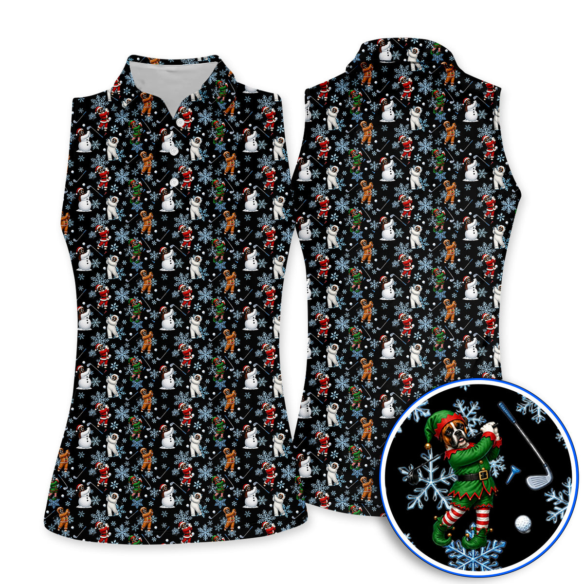 Boxer Christmas Pattern Golf Polos, Funny Holiday Boxer Golfer Shirt, Christmas Golf Gift for Dog Lovers