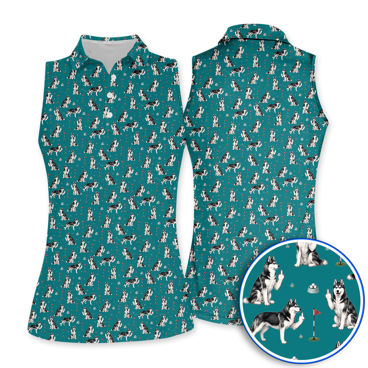 Crazy Husky Golf Polos, Husky Sibir Pattern Golf Shirt For Dog Lover, Golf Gift For Golfer