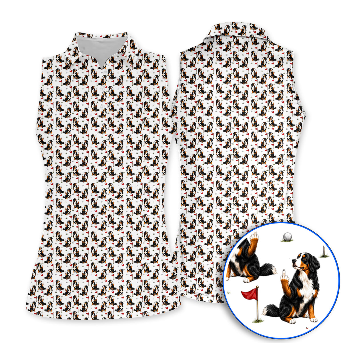 Bernese Mountain Dog Golf Pattern Polos, Bernese Golf Shirt, Funny Dog Lover Golf Gift