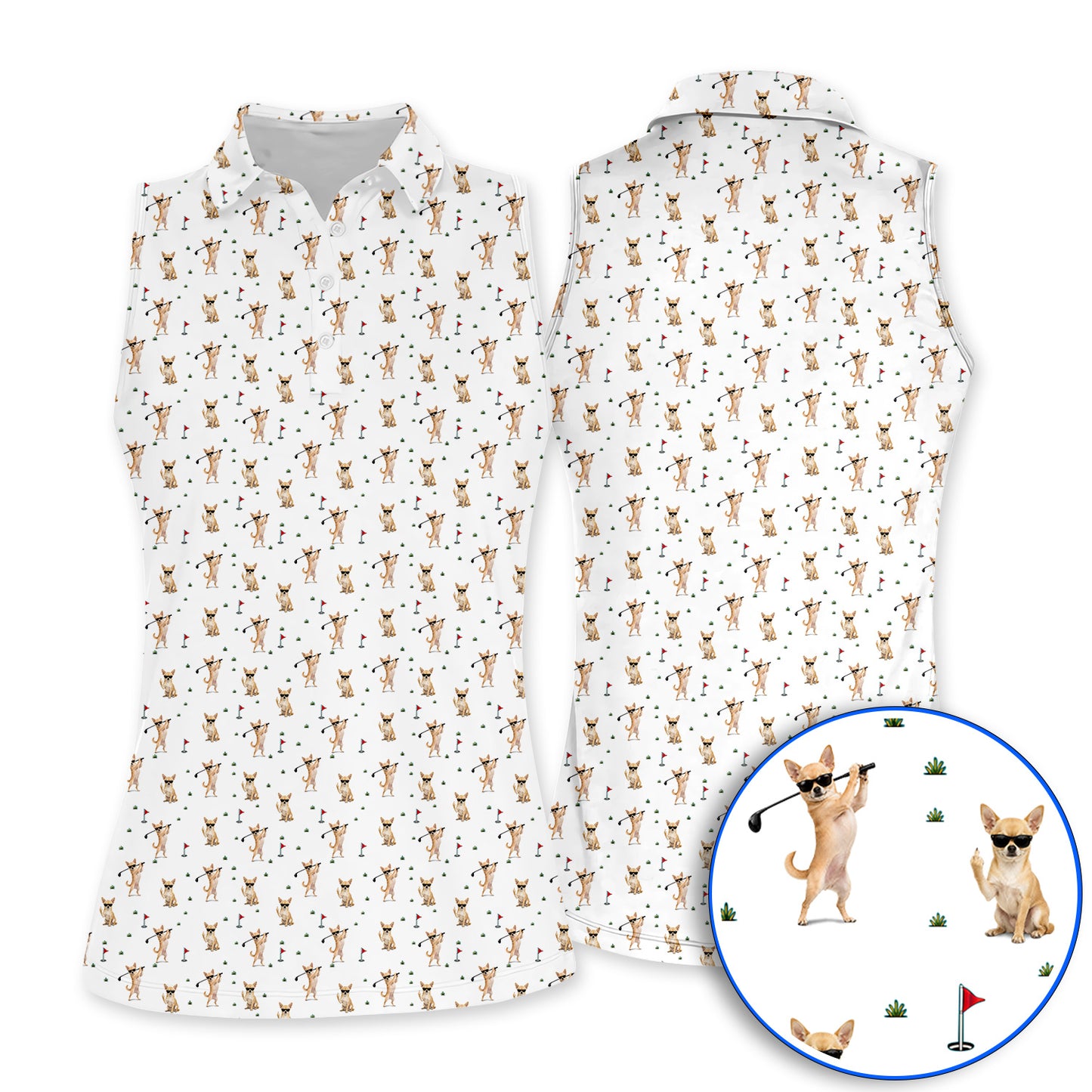 Funny Chihuahua Golf Shirt, Cute Chihuahua Golf Pattern Polos for Dog Lovers, Crazy Golf Gift For Golfer