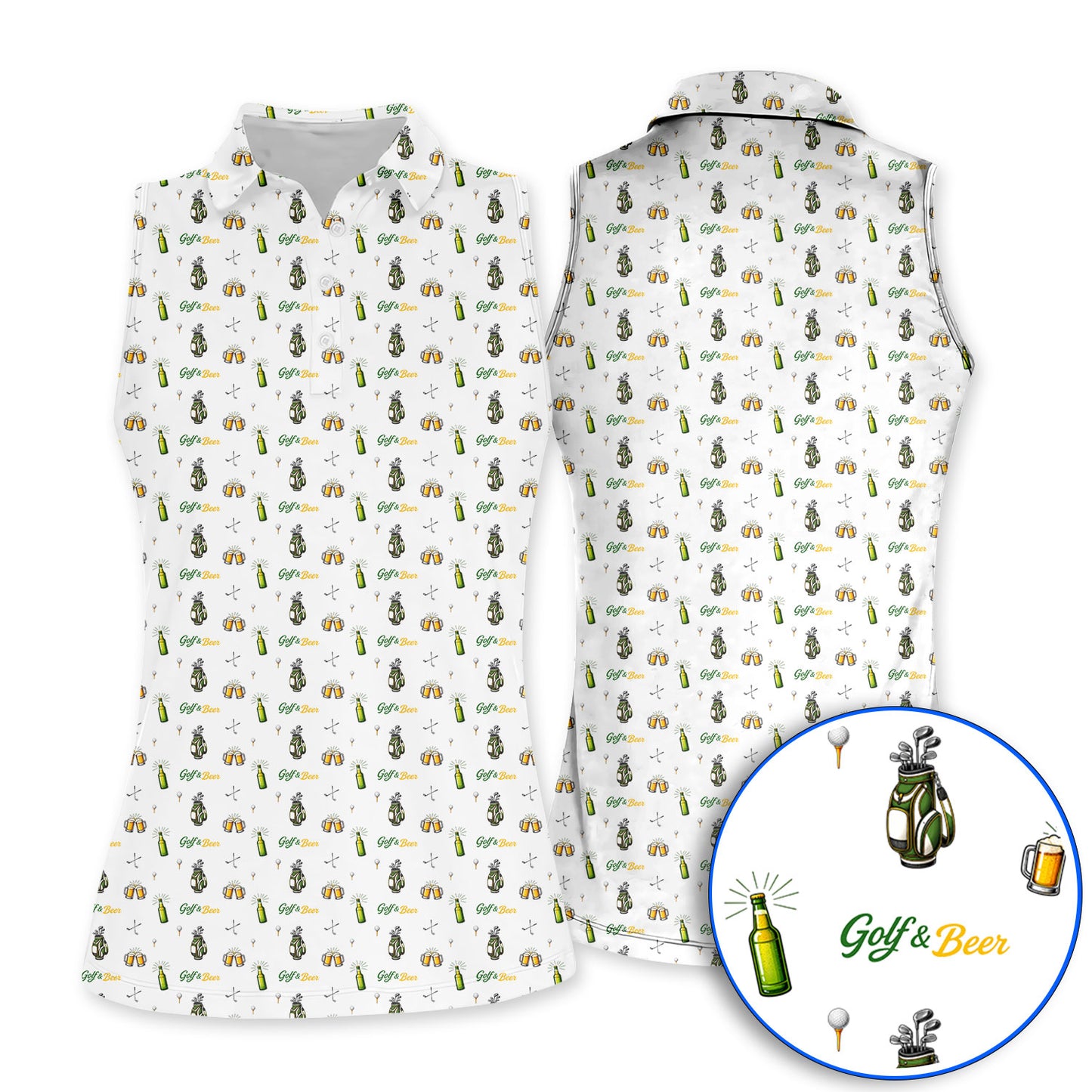 Funny Beer Golf Shirt For Men, Golf & Beer Pattern Polos, Golf Gift For Golfer