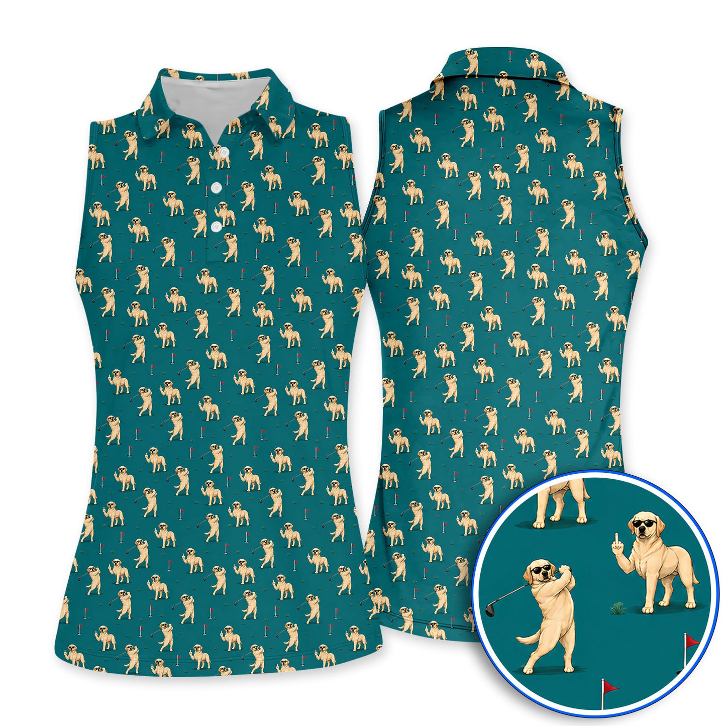 Funny Labrador Middle Finger Pattern Golf Shirt, Savage Dog Sunglasses Golf Polos, Crazy Labrador Lover Gift For Golfer