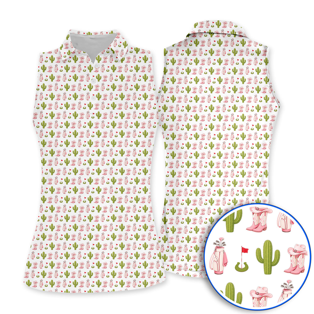 Cowgirl Pattern Golf Polos, Western Cactus Golf Shirt, Golf Gifr For Golfers