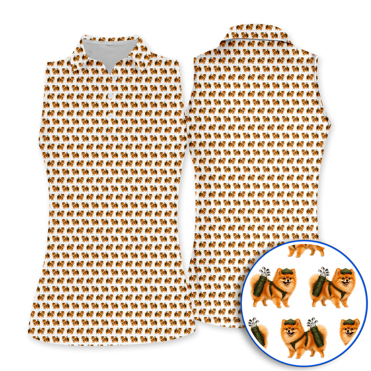 Golden Pomeranian Pattern Golf Polos, Cute Pomeranian Dog Golf Shirt, Funny Golf Gift For Golfer