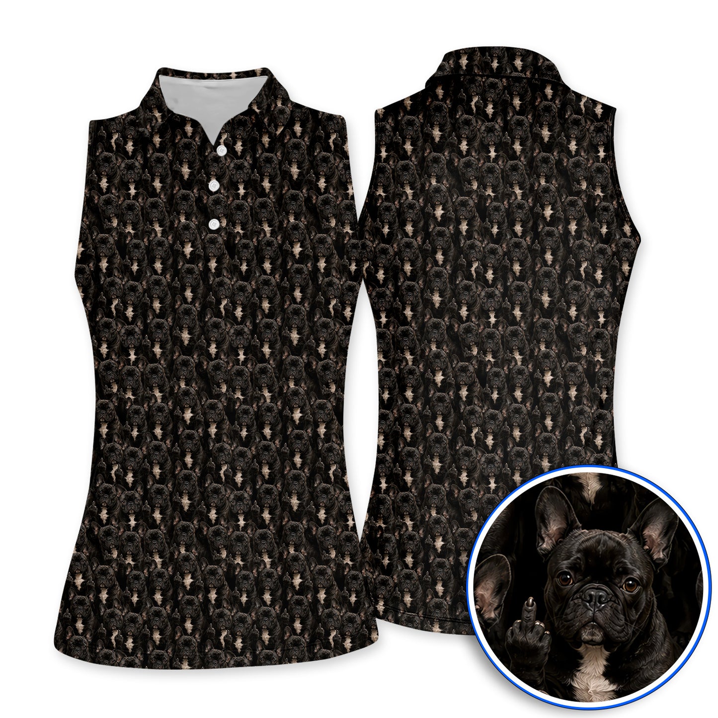 Black French Bulldog Pattern Golf Polos, Funny Frenchie Golf Shirt, Dog Dad Golf Gift