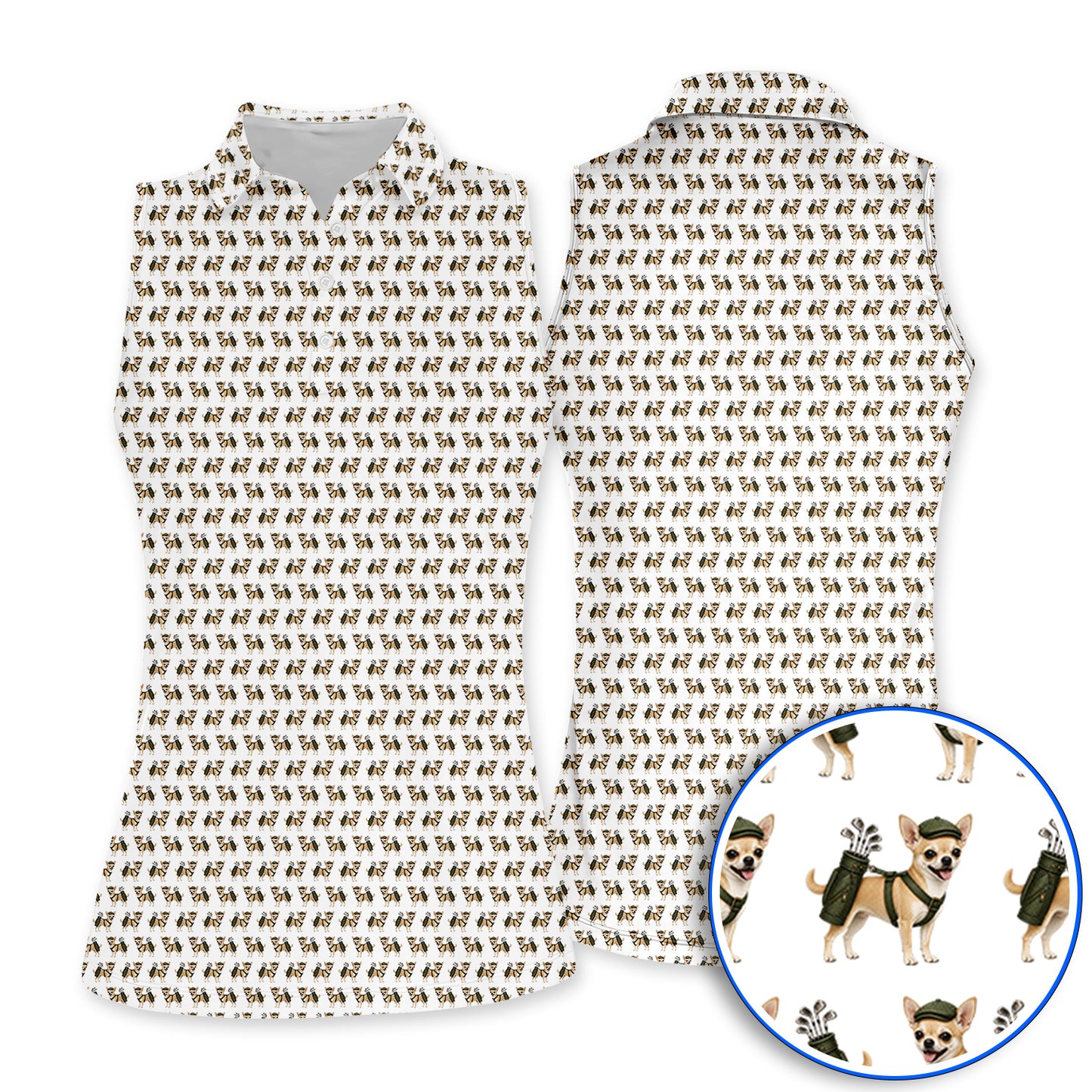 Crazy Chihuahua Golf Shirt, Cute Chihuahua Golf Pattern Polos for Dog Lovers, Golf Gift For Golfer