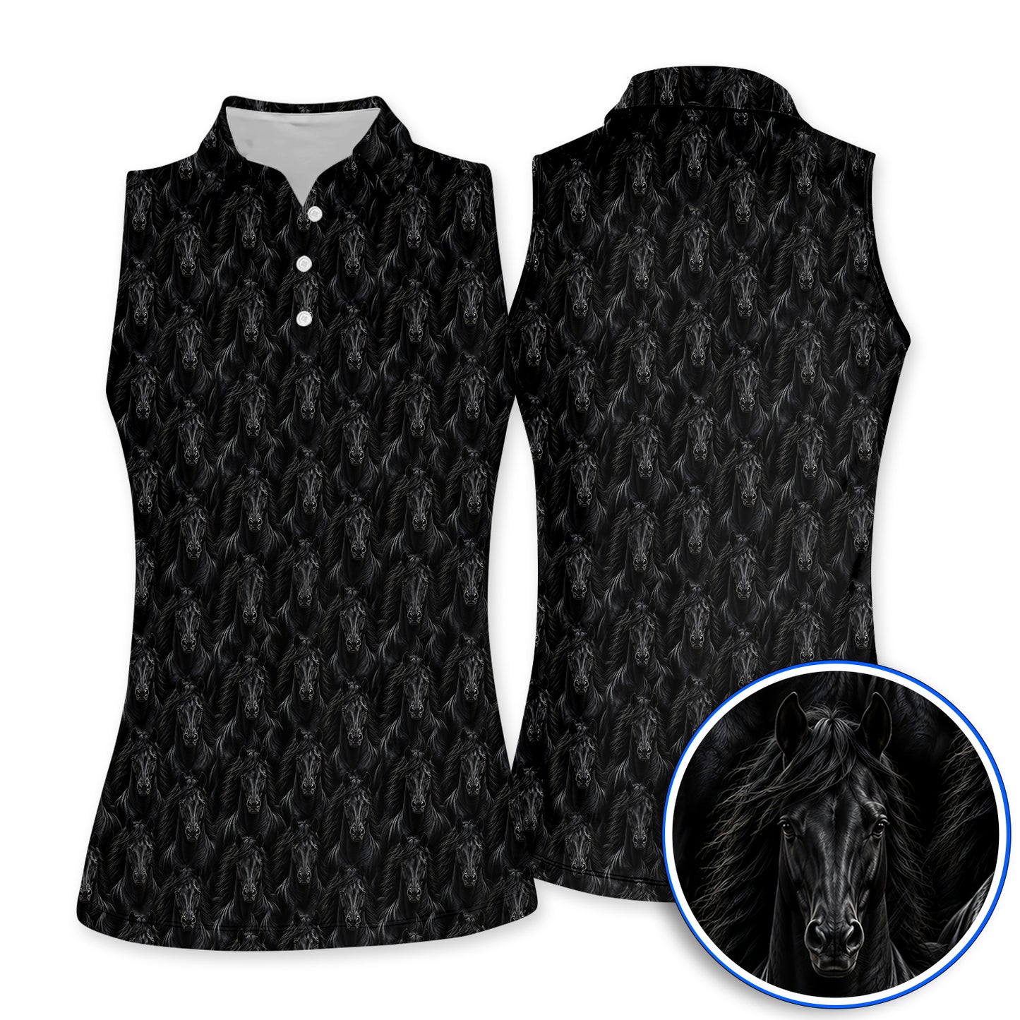 Black Horse Golf Pattern Shirt, American Quarter Horse Golf Polos, Western Horse Gift for Golfers