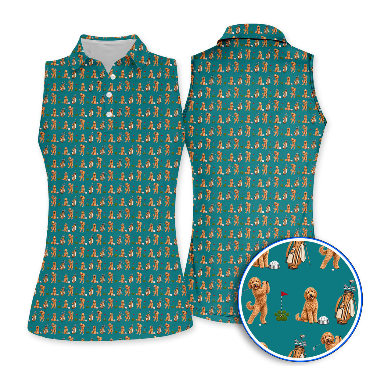 Goldendoodle Golf Polos, Dog Pattern Golf Shirt, Funny Golf Gift For Golfers