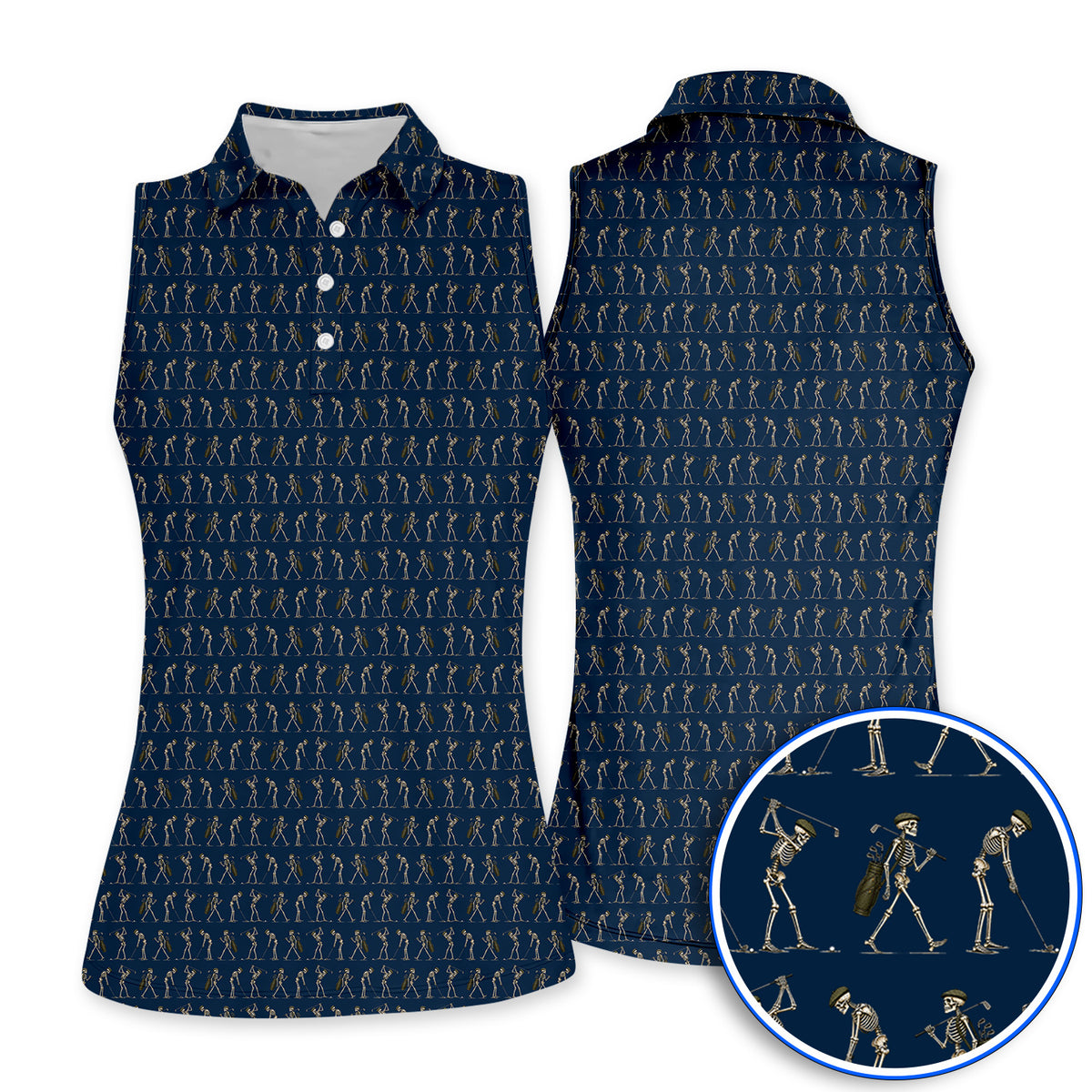 Skeleton Golf Polos, Vintage Skeleton Golf Pattern Shirt, Crazy Golf Gift For Golfer