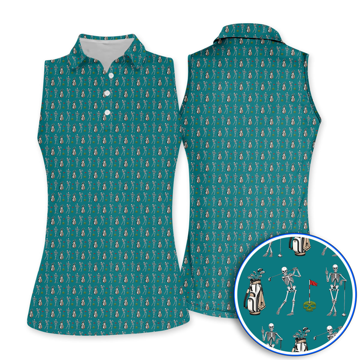 Skeleton Pattern Golf Polos, Funny Skeleton Golf Shirt, Golf Gift For Golfer