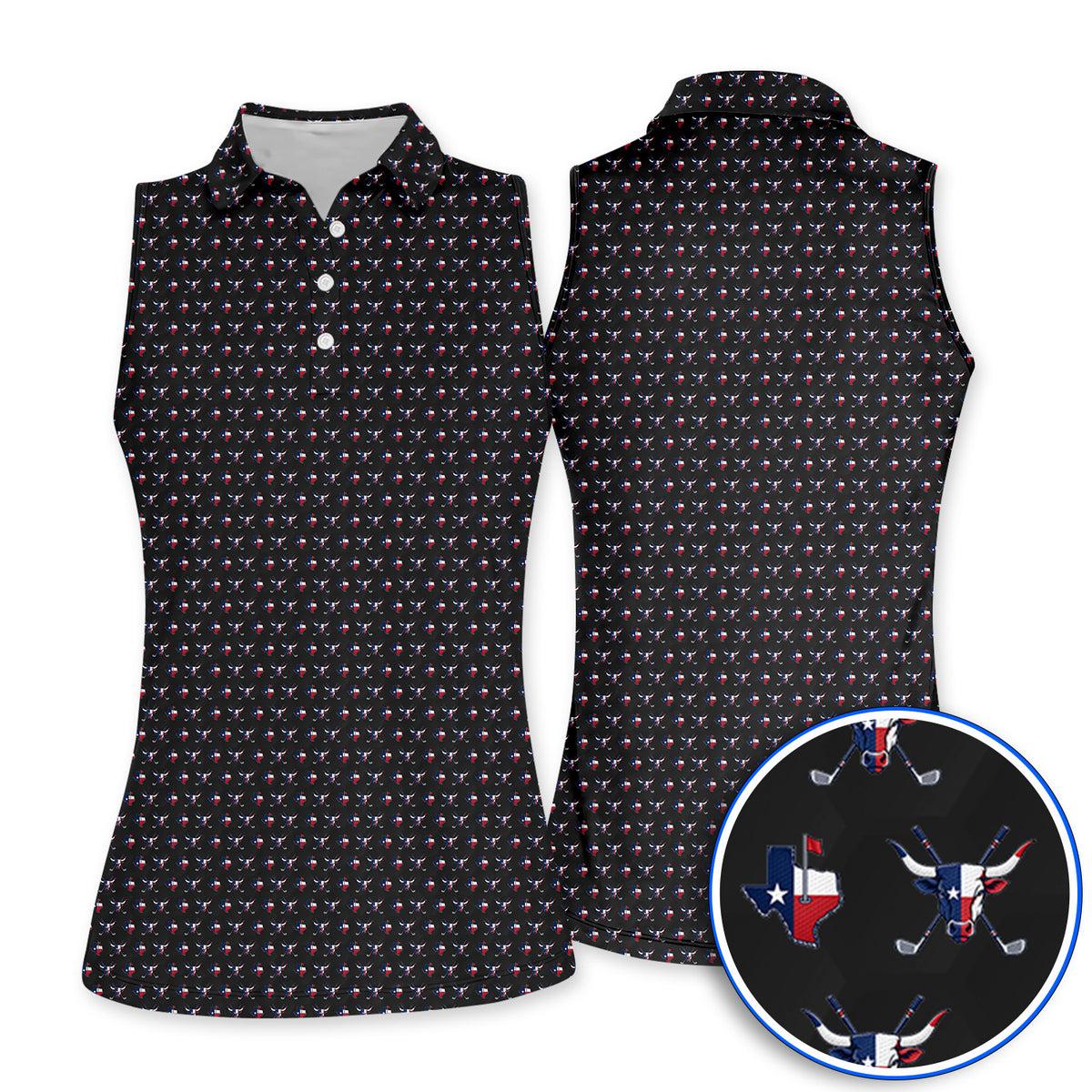 Texas Longhorn Golf Polos, Texas Flag Golf Pattern Shirt, Western Longhorn Golf Gift For Golfer