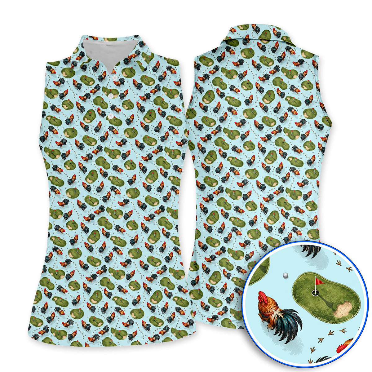 Vintage Rooster Golf Polos, Chicken Pattern Golf Shirt For Rooster Lovers, Golf Gift For Golfers
