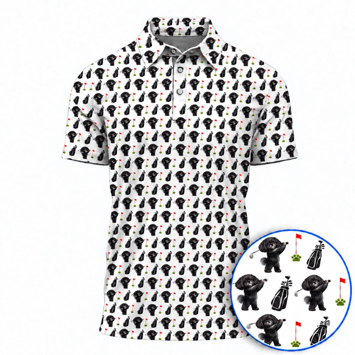 Crazy Black Shih Tzu Golf Shirt, Cute Shih Tzu Pattern Golf Polos, Golf Gift For Dog Lover