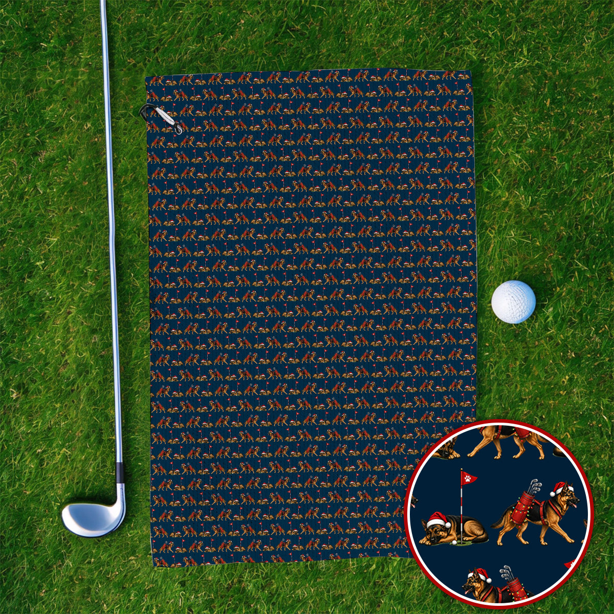 German Shepherd Christmas Golf Towels, German Shepherd Pattern Golf Towel, Holiday Golf Gift for Dog Lovers