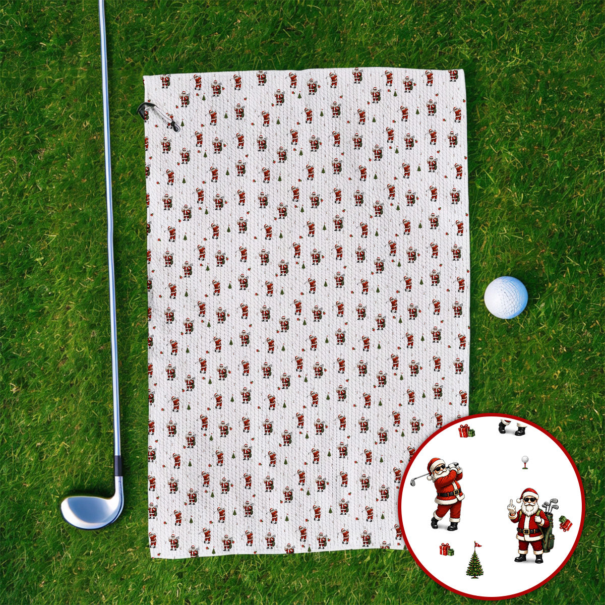 Funny Santa Pattern Golf Towels, Xmas Golf Towel For Golfers, Christmas Golf Gift For Holiday