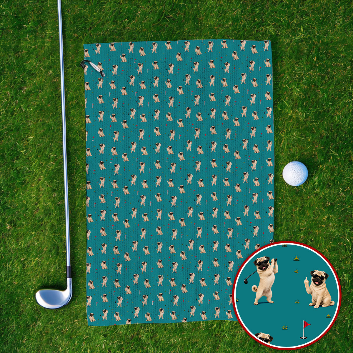 Pug Pattern Golf Towel, Funny Pug Golf Towels, Crazy Golf Gift For Golfer