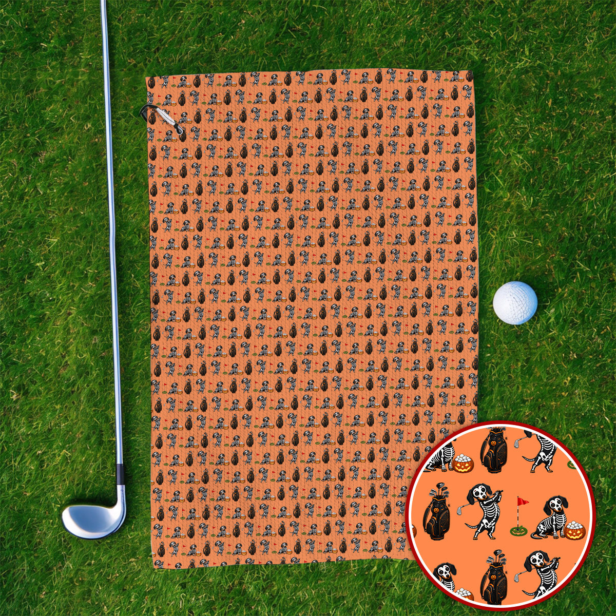 Halloween Dachshund Golf Towel, Skeleton Wiener Dog Pattern Golf Towels, Funny Golf Gift for Golfer