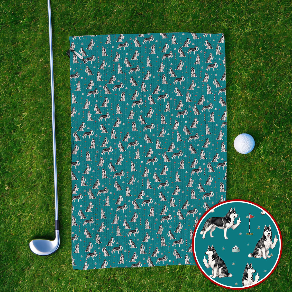 Crazy Husky Golf Towle, Husky Sibir Pattern Golf Towles For Dog Lover, Golf Gift For Golfer