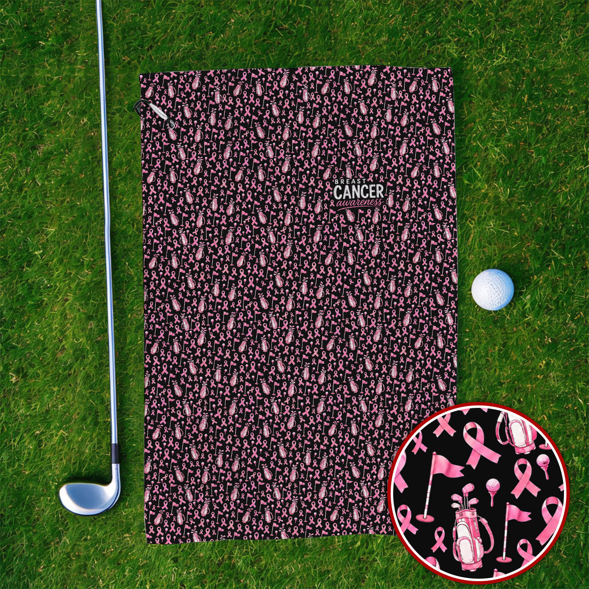 Breast Cancer Awareness Golf Towels, Pink Ribbon Golf Bag Pattern Towel, October Golf Gift for Golfer
