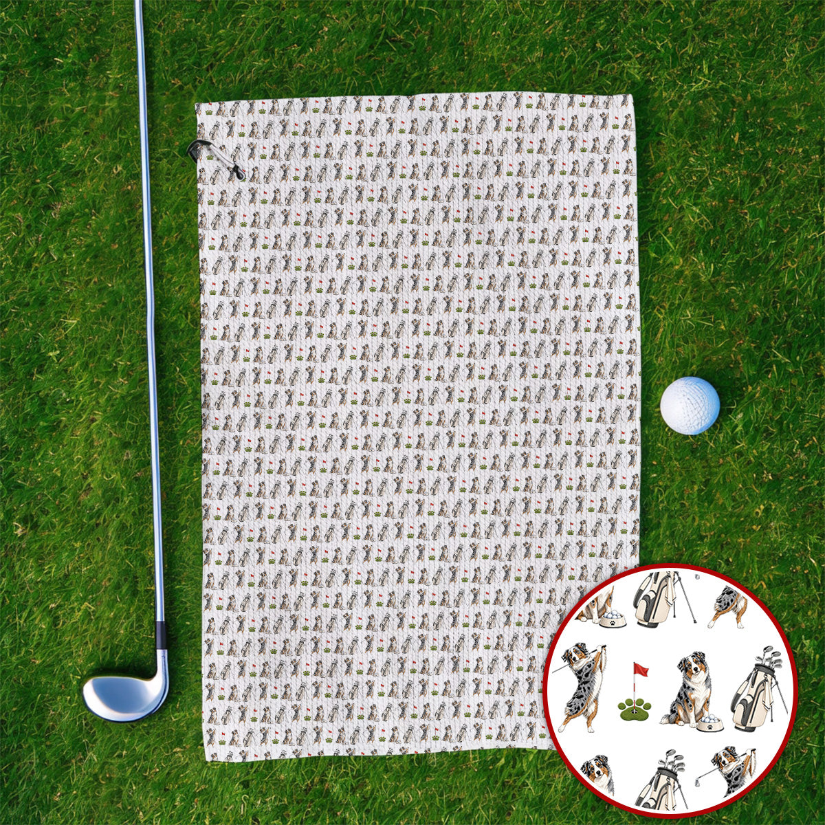 Australian Shepherd Pattern Golf Towels, Aussie Dog Golf Towel, Crazy Golf Gift For Golfer