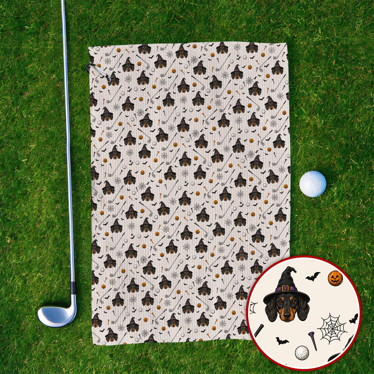 Witch Dachshund Golf Towel, Halloween Wiener Dog Pattern Golf Towels, Golf Gift for Golfer