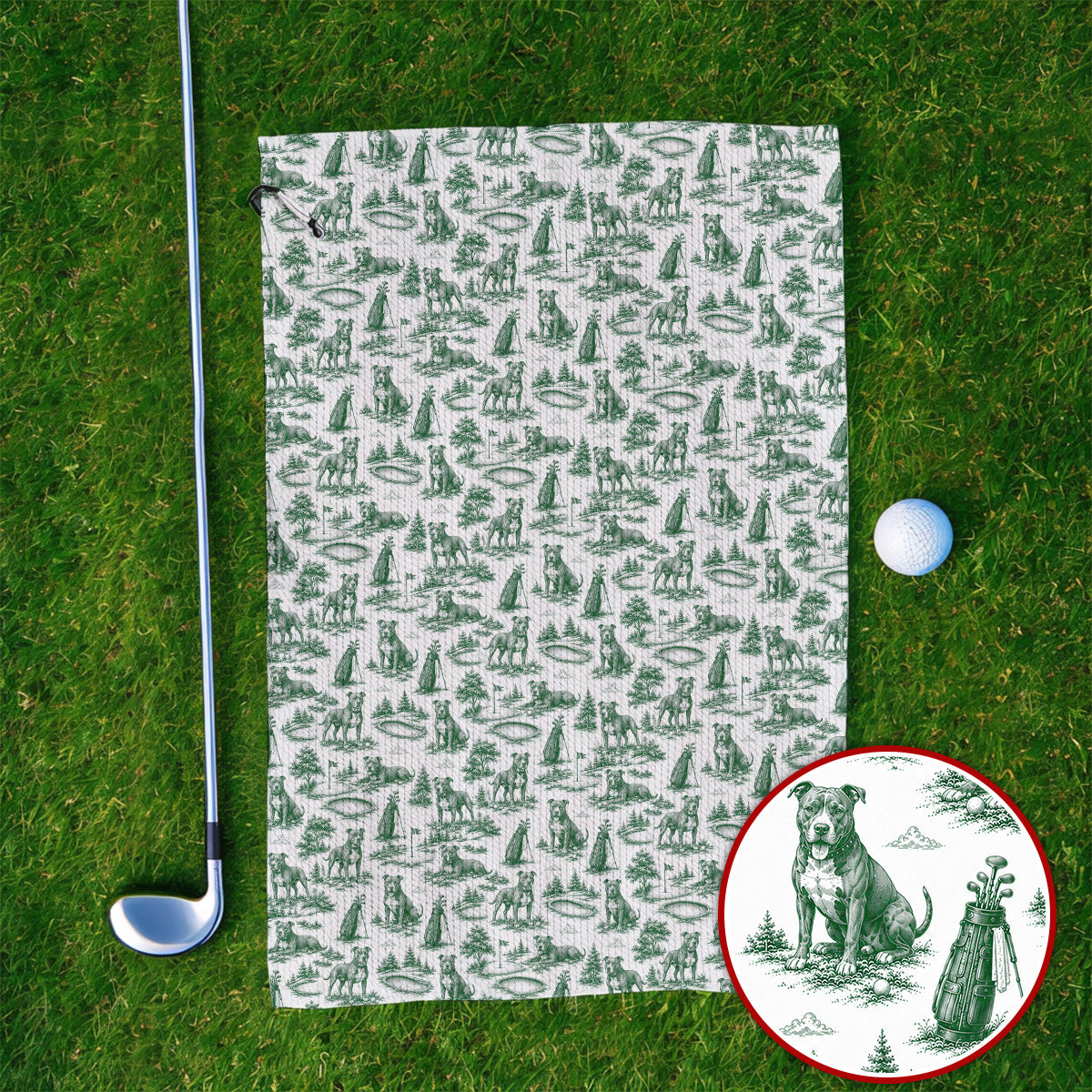 Crazy Pit Bull Golf Towels For Golfer, Toile de Jouy Pit Bull Pattern Golf Towel, Dog Lover Golf Gift