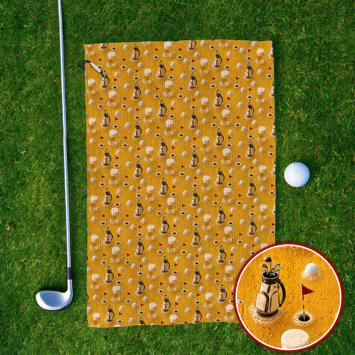 Crazy Golf And Beer Pattern Towel, Beer Lover Golf Towels, Golf Gift For Golfer