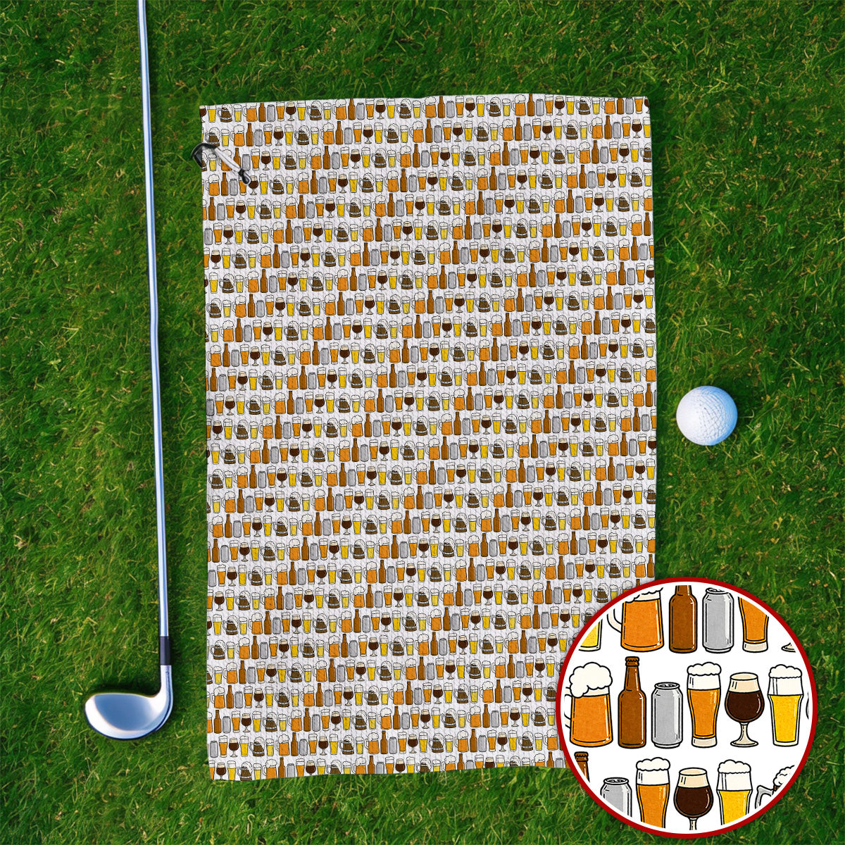 Beer Pattern Golf Towel, Funny Beer Lover Golf Towels, Golf Gift For Beer Lovers