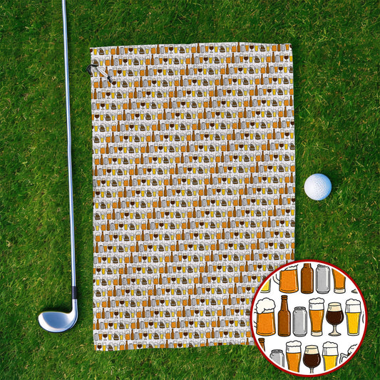 Beer Pattern Golf Towel, Funny Beer Lover Golf Towels, Golf Gift For Beer Lovers