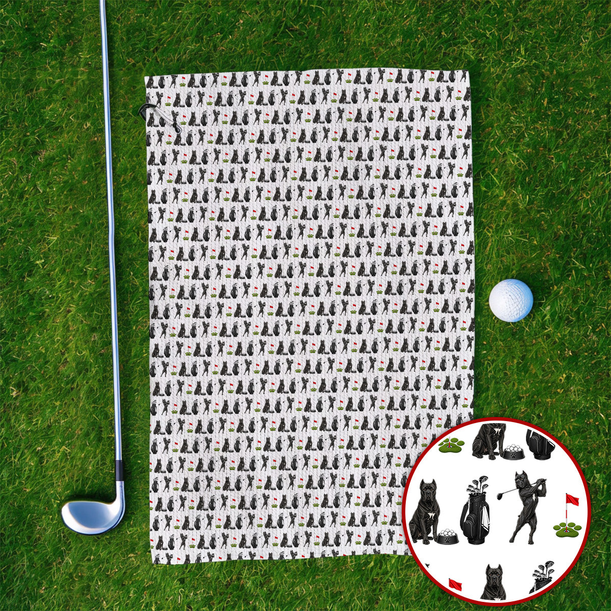 Cane Corso Golf Towel, Black Cane Corso Golf Pattern Towels for Dog Lovers, Funny Golf Gift for Golfers