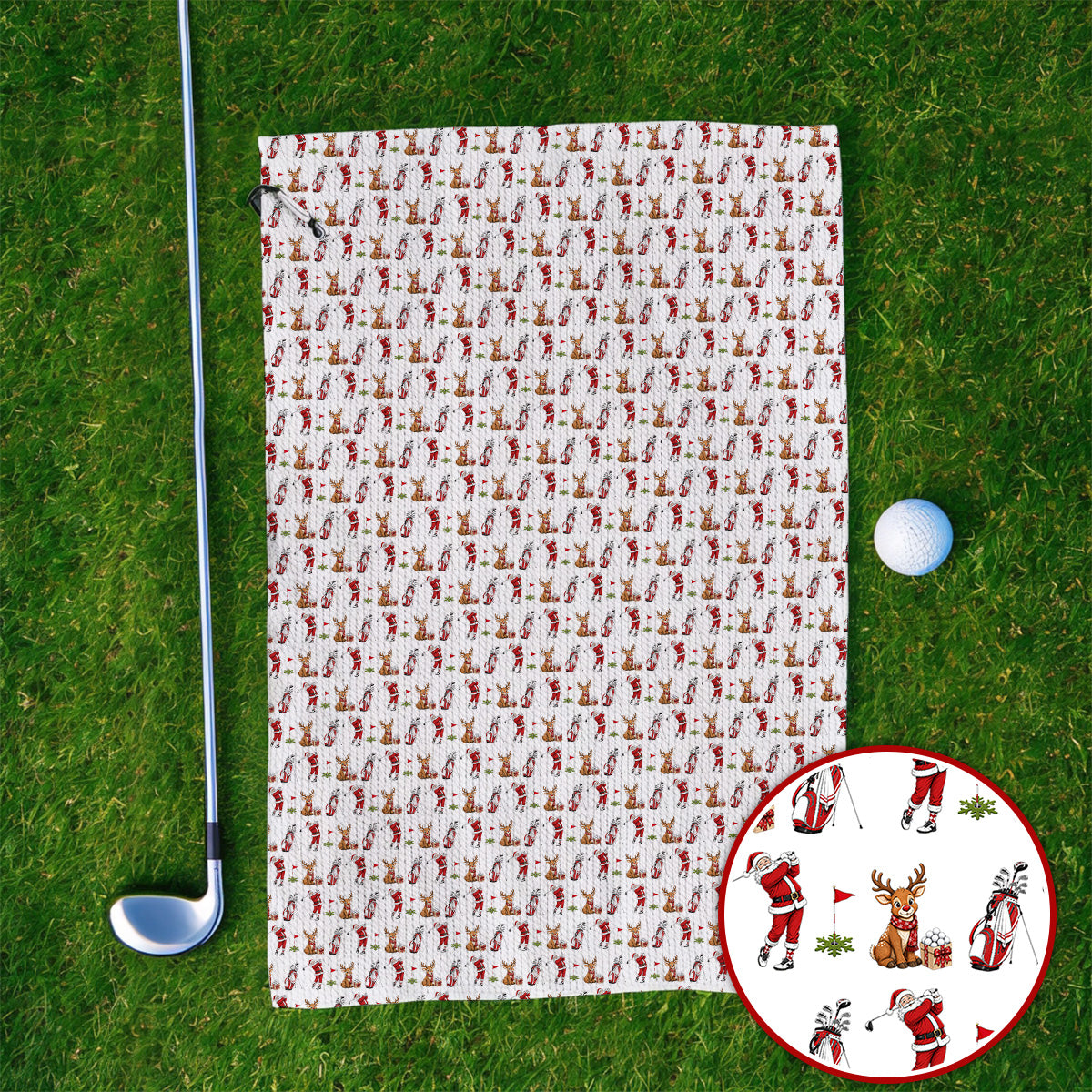 Christmas Golf Pattern Towels, Santa Reindeer Golf Towel, Xmas Gift For Golfers