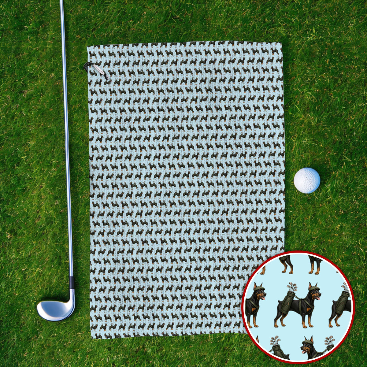 Doberman Golf Towels, Crazy Doberman Pattern Golf Towel, Dog Lover Golf Gift