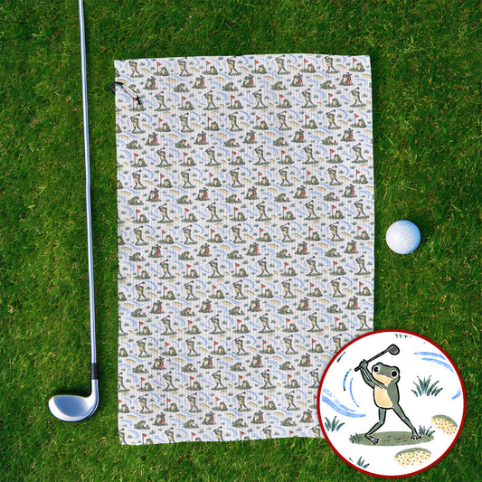 Playful Frog Golf Towels, Vintage Frog Golf Pattern Towel, Golf Gift For Golf Lovers