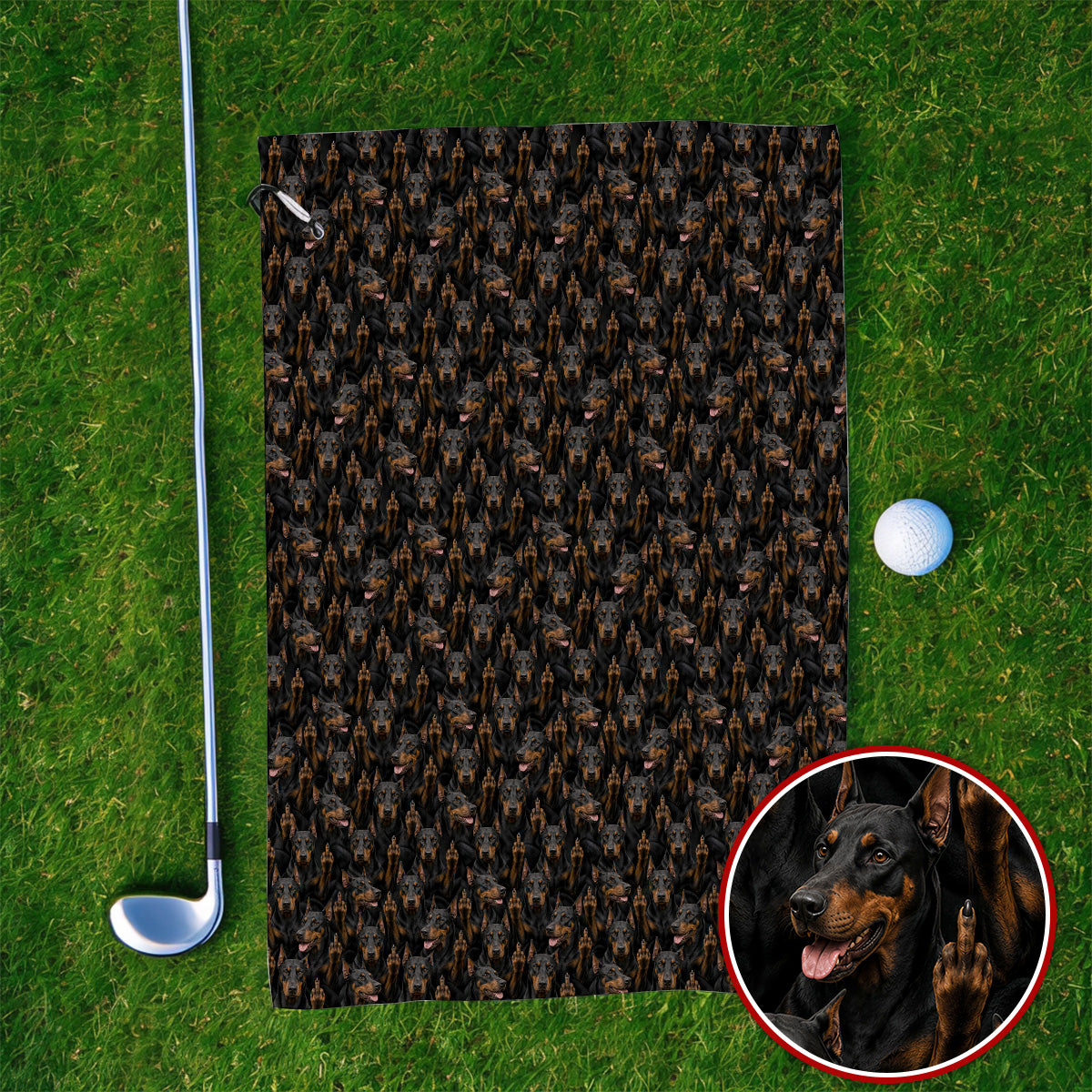 Doberman Golf Towel, Funny Doberman Pattern Golf Towels, Golf Gift For Golfer