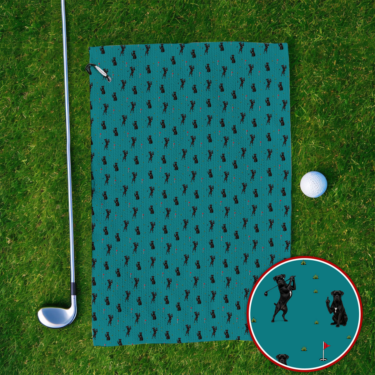 Cane Corso Middle Finger Golf Towel, Black Cane Corso Golf Pattern Towels for Dog Lovers, Funny Golf Gift for Golfers